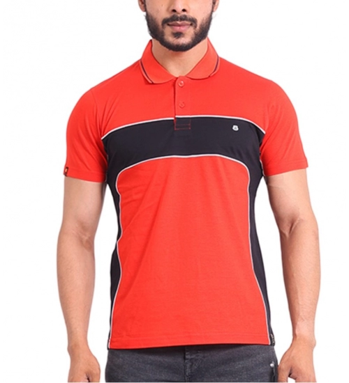 Generic Men's Casual Cotton Printed Polo Neck Half Sleeve T-Shirt (Red)