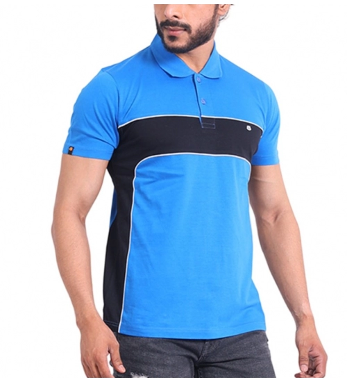 Generic Men's Casual Cotton Printed Polo Neck Half Sleeve T-Shirt (Inkblue)