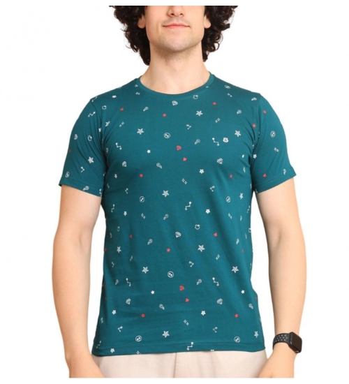 Generic Men's Casual Cotton Printed Round Neck Half Sleeve T-Shirt (Green)