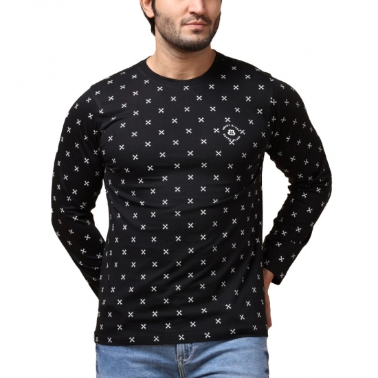 Generic Men's Casual Cotton Printed Round Neck Full Sleeve T-Shirt (Black)