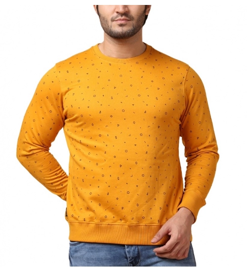 Generic Men's Casual Cotton Printed Round Neck Full Sleeve Sweat T-Shirt (Mustard)