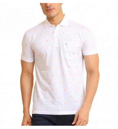 Generic Men's Casual Cotton Printed Polo Neck Half Sleeve T-Shirt (White)