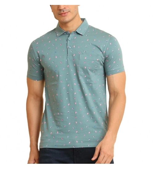 Generic Men's Casual Cotton Printed Polo Neck Half Sleeve T-Shirt (Grey)