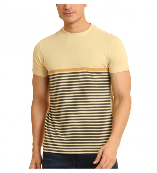 Generic Men's Casual Cotton Printed Round Neck Half Sleeve T-Shirt (Brown)