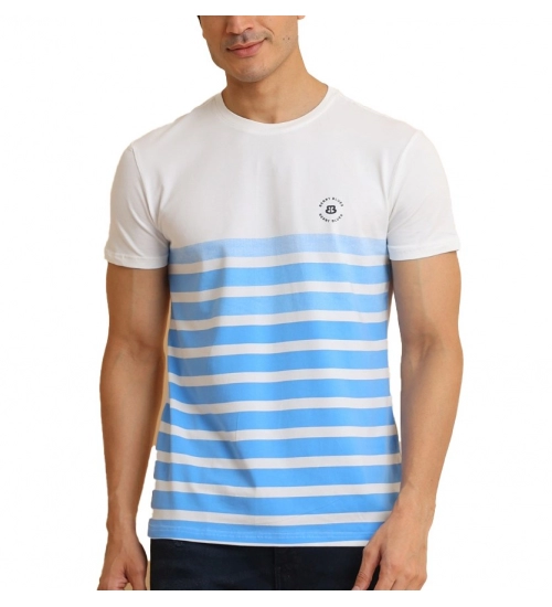 Generic Men's Casual Cotton Printed Round Neck Half Sleeve T-Shirt (Blue)