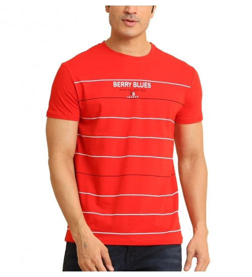 Generic Men's Casual Cotton Printed Round Neck Half Sleeve T-Shirt (Red)