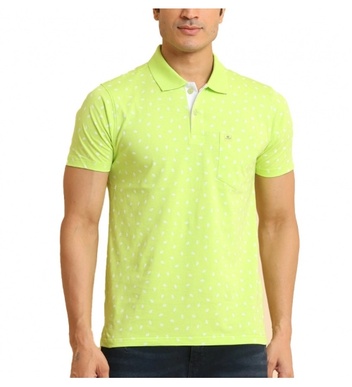 Generic Men's Casual Cotton Printed Polo Neck Half Sleeve T-Shirt (Green)