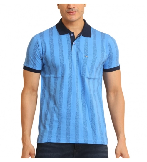 Generic Men's Casual Cotton Printed Polo Neck Half Sleeve T-Shirt (LightBlue)