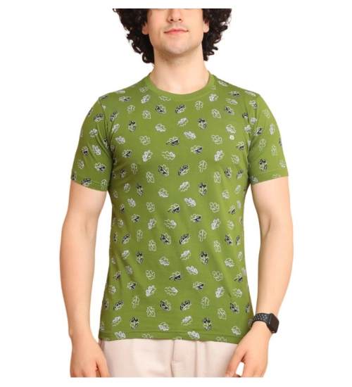 Generic Men's Casual Cotton Printed Round Neck Half Sleeve T-Shirt (Green)