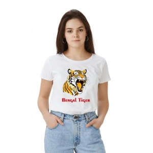 Generic Women's Polyester Solid Printed Round Neck Half Sleeve T-shirt (White)