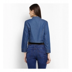 Women's Denim Pleated 3-4th Sleeves Shrug (Blue)