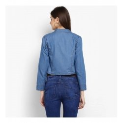 Women's Denim Smocking 3-4th Sleeves Shrug (Blue)