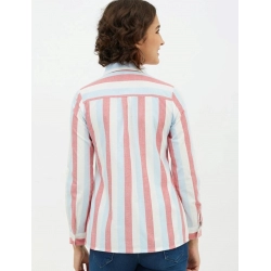 Women's Cotton Striped Long Sleeves Standard Length Shirt (Pink)
