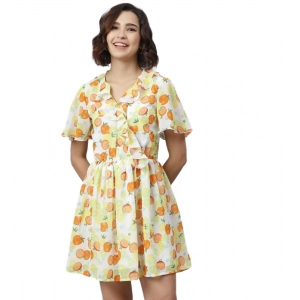Generic Women's Polyester Printed Flutter Above Knee Dress (Yellow - Orange)