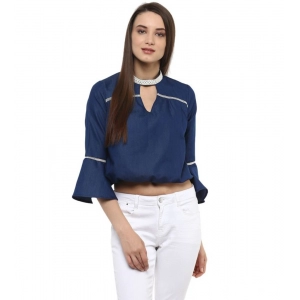 Generic Women's Polyester Solid Bell Sleeve Regular Top (Blue)
