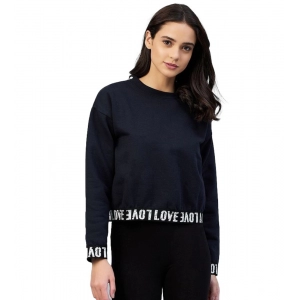 Generic Women's Fleece Solid Long Sleeves Sweatshirt (Navy)