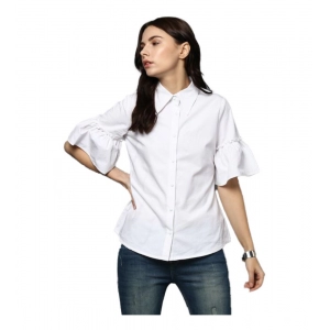 Generic Women's Cotton Solid Bell Sleeve Top (White)
