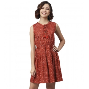 Generic Women's Rayon Polka Sleeveless Above Knee Dress (Rust)