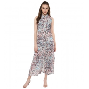 Generic Women's Polyester Chiffon Printed Sleeveless Dress (Multicolor)
