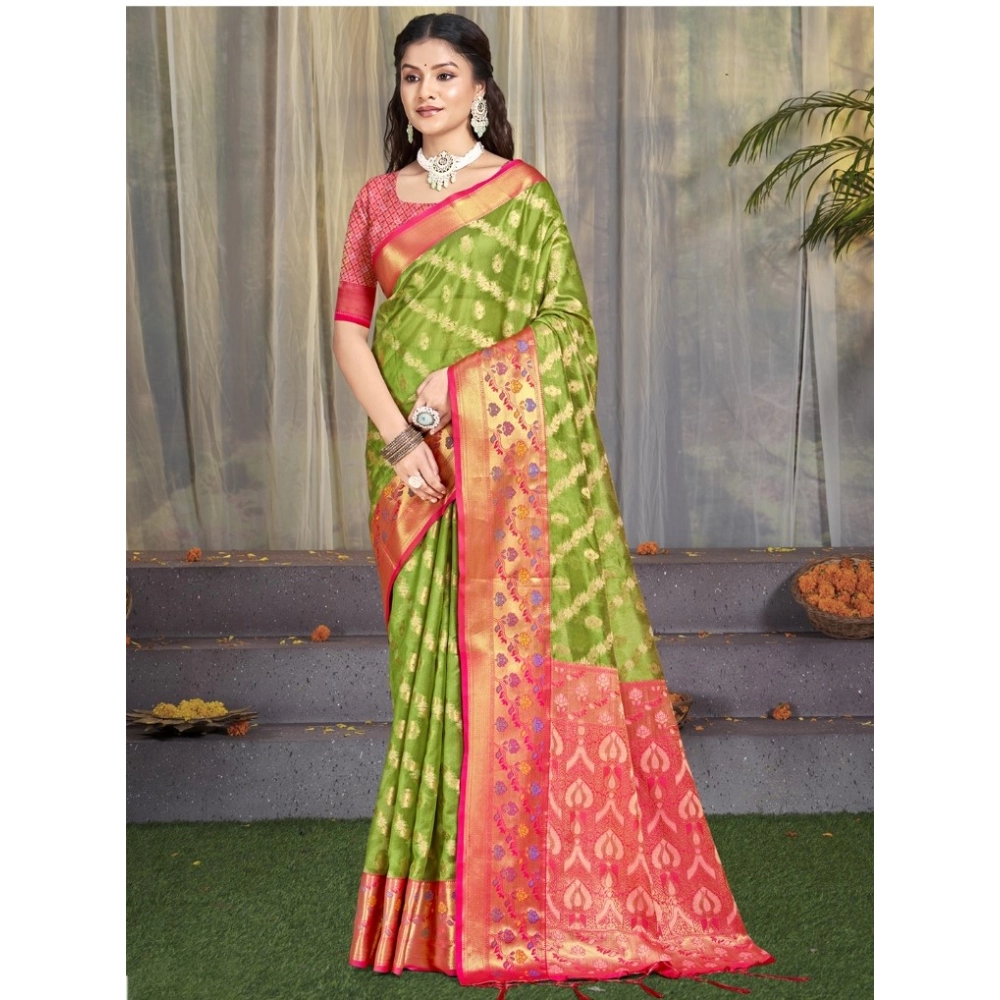 Generic Women's Silk Woven Design Saree With Unstitched Blouse 5.5Mtr (Green)