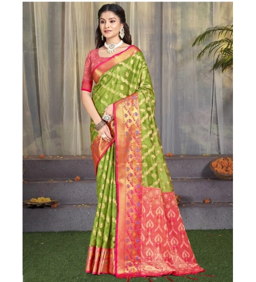 Generic Women's Silk Woven Design Saree With Unstitched Blouse 5.5Mtr (Green)