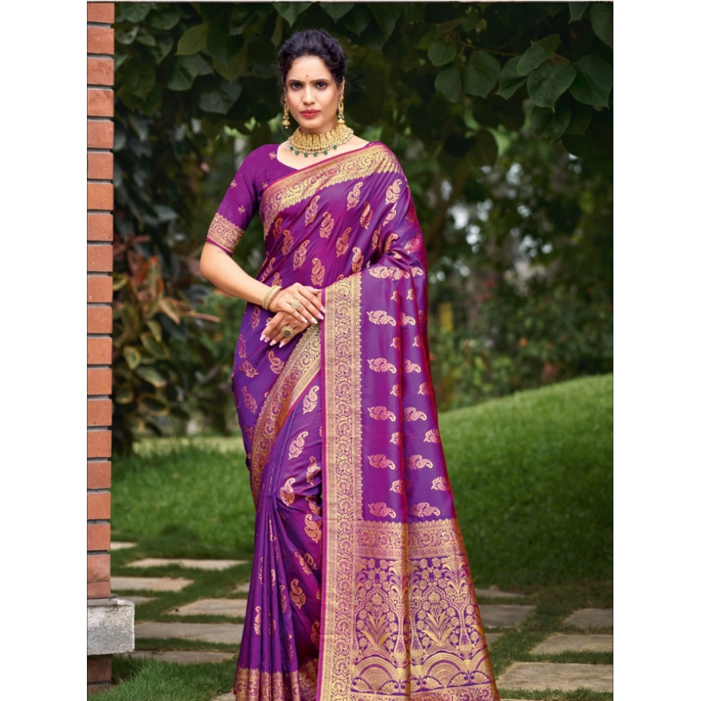 Generic Women's Silk Woven Design Saree With Unstitched Blouse 5.5Mtr (Magenta)