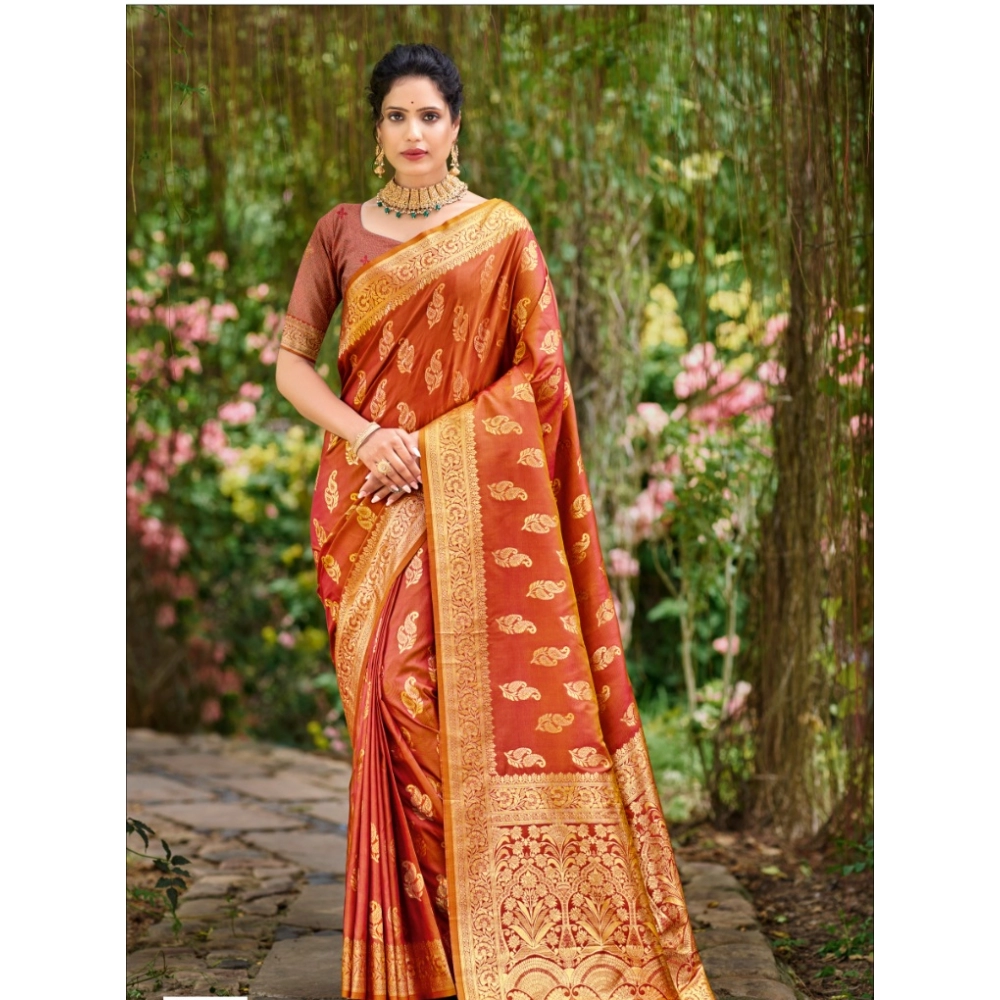 Generic Women's Silk Woven Design Saree With Unstitched Blouse 5.5Mtr (Rust)