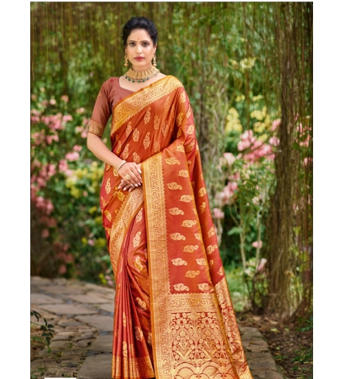 Generic Women's Silk Woven Design Saree With Unstitched Blouse 5.5Mtr (Rust)