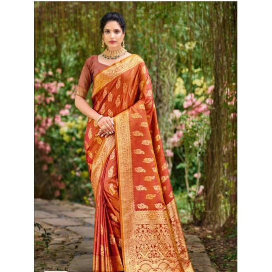 Generic Women's Silk Woven Design Saree With Unstitched Blouse 5.5Mtr (Rust)