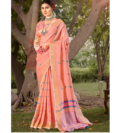 Generic Women's Cotton Printed Saree With Unstitched Blouse 5.5Mtr (Orange)