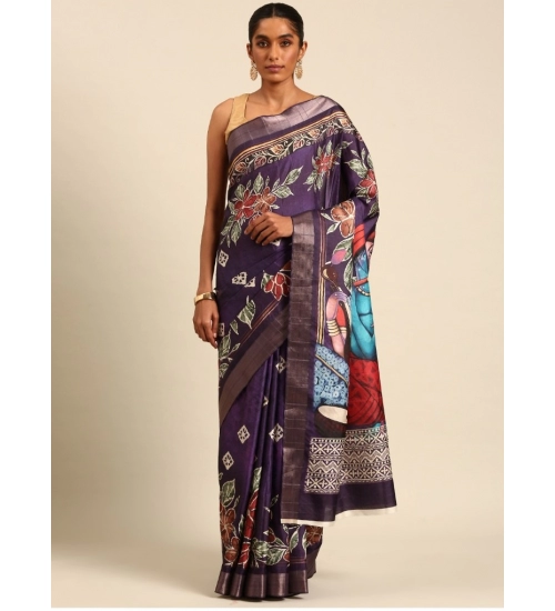 Generic Women's Cotton Printed Saree With Unstitched Blouse 5.5Mtr (Purple-Pink)