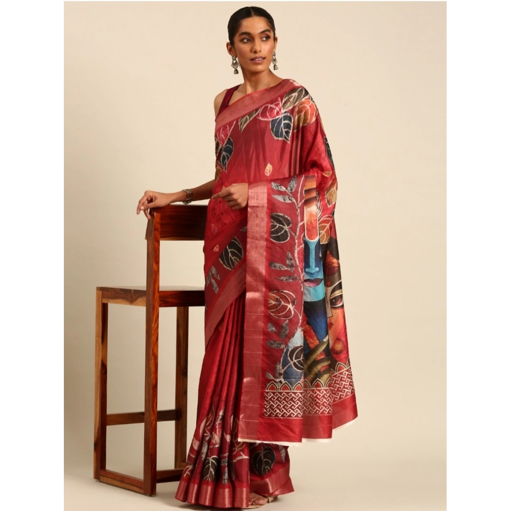 Generic Women's Cotton Printed Saree With Unstitched Blouse 5.5Mtr (Red) Generic Women's Cotton Printed Saree With Unstitched Blouse 5.5Mtr (Red)