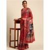 Generic Women's Cotton Printed Saree With Unstitched Blouse 5.5Mtr (Red)