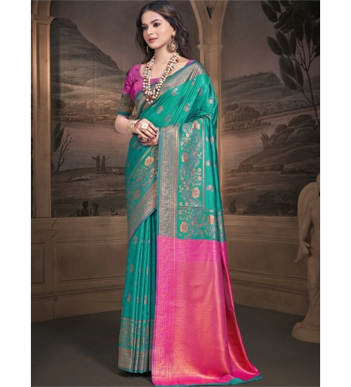 Generic Women's Silk Woven Design Saree With Unstitched Blouse 5.5Mtr (Teal-Green)