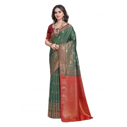 Generic Women's Silk Woven Design Saree With Unstitched Blouse 5.5Mtr (Green)