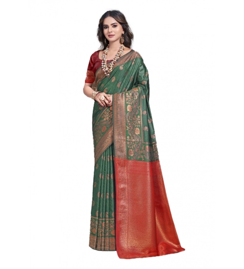 Generic Women's Silk Woven Design Saree With Unstitched Blouse 5.5Mtr (Green)