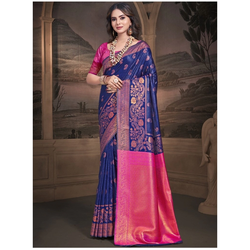 Generic Women's Silk Woven Design Saree With Unstitched Blouse 5.5Mtr (Blue) Generic Women's Silk Woven Design Saree With Unstitched Blouse 5.5Mtr (Blue)