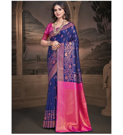 Generic Women's Silk Woven Design Saree With Unstitched Blouse 5.5Mtr (Blue)