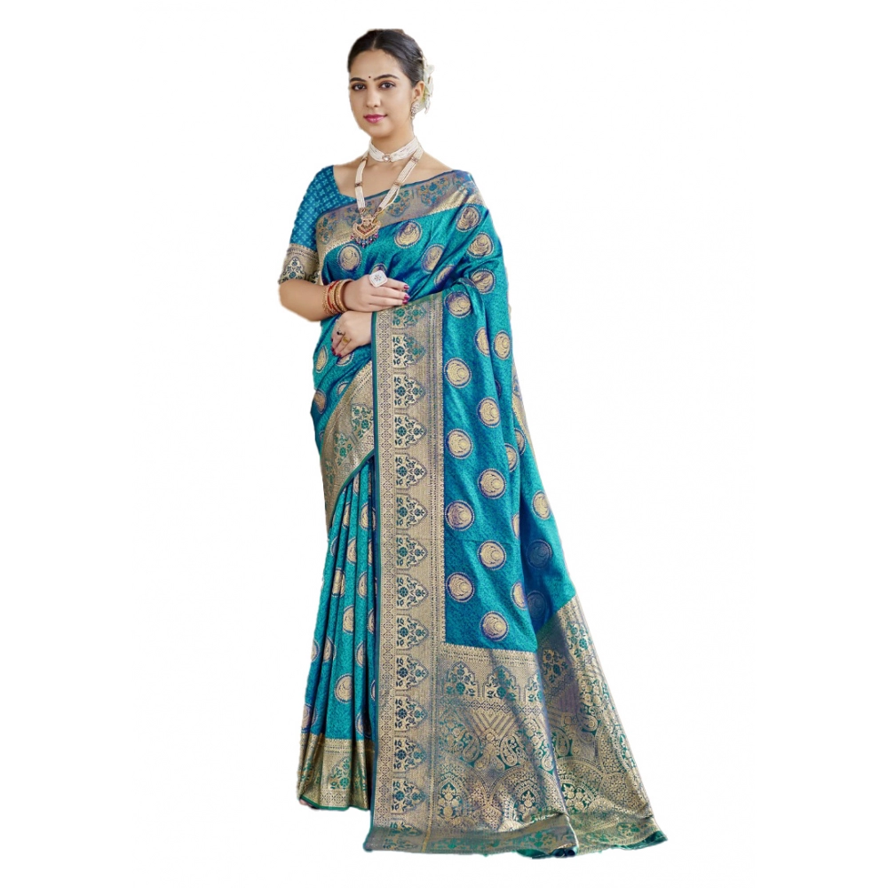 Generic Women's Silk Woven Design Saree With Unstitched Blouse 5.5Mtr (SkyBlue)