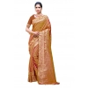 Generic Women's Silk Printed Saree With Unstitched Blouse 5.5Mtr (Brown)