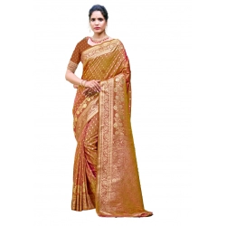 Generic Women's Silk Printed Saree With Unstitched Blouse 5.5Mtr (Brown)