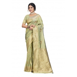 Generic Women's Silk Woven Design Saree With Unstitched Blouse 5.5Mtr (Light-Green)