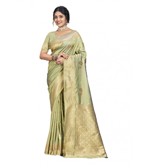 Generic Women's Silk Woven Design Saree With Unstitched Blouse 5.5Mtr (Light-Green)