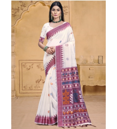 Generic Women's Cotton Printed Saree With Unstitched Blouse 5.5Mtr (Pink)