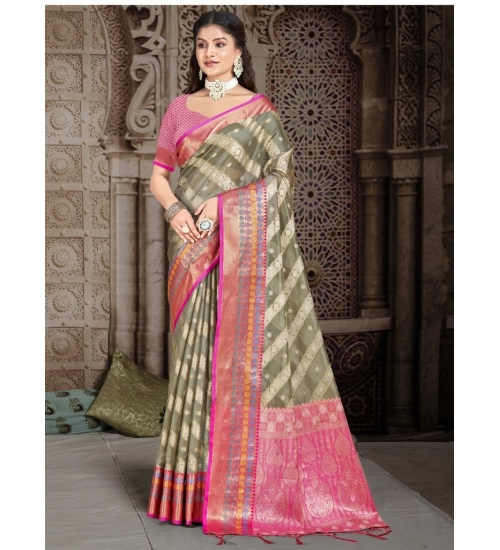 Generic Women's Silk Woven Design Saree With Unstitched Blouse 5.5Mtr (Grey)
