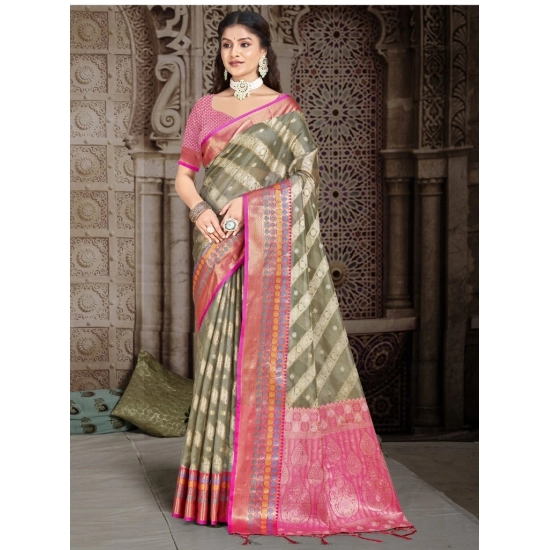 Generic Women's Silk Woven Design Saree With Unstitched Blouse 5.5Mtr (Grey)
