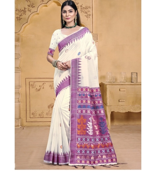 Generic Women's Cotton Printed Saree With Unstitched Blouse 5.5Mtr (Lavender)