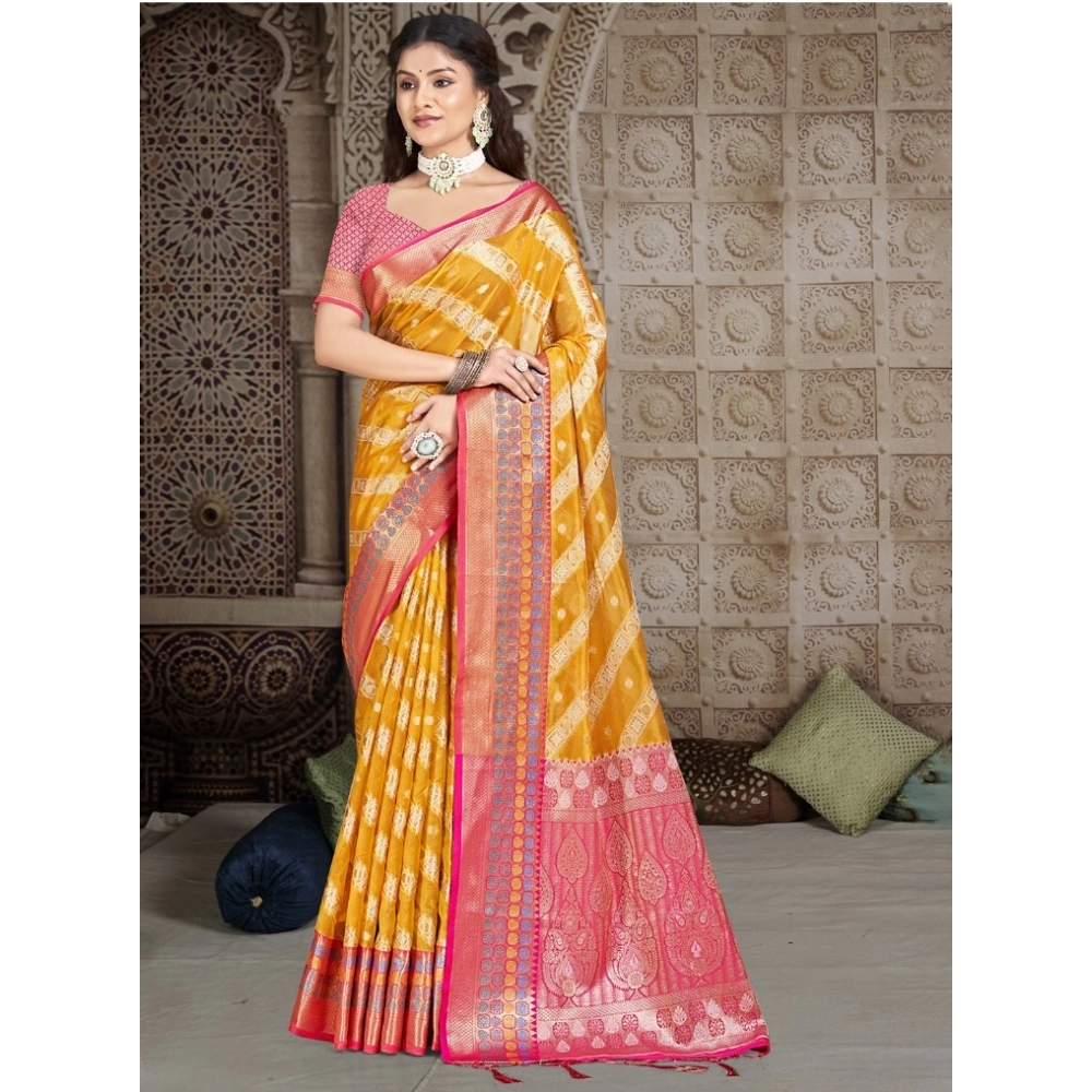 Generic Women's Silk Woven Design Saree With Unstitched Blouse 5.5Mtr (Mustard)