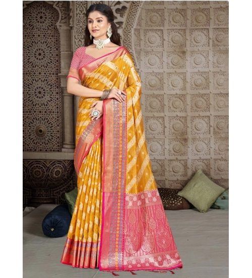 Generic Women's Silk Woven Design Saree With Unstitched Blouse 5.5Mtr (Mustard)