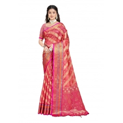 Generic Women's Silk Woven Design Saree With Unstitched Blouse 5.5Mtr (Pink)